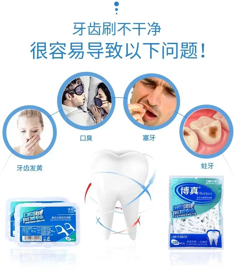 50Pcs/Box Portable Disposable Dental Floss Plastic Toothpick High-tension Dental Floss Stick Dental Floss Box ﻿Oral Care 치실 디스펜서