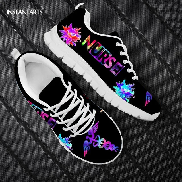 New Cartoon Nurse Shoes for Women Medical Heart Beat Brand Design Breathable Sneakers Flats Shoes Zapatos Mujer