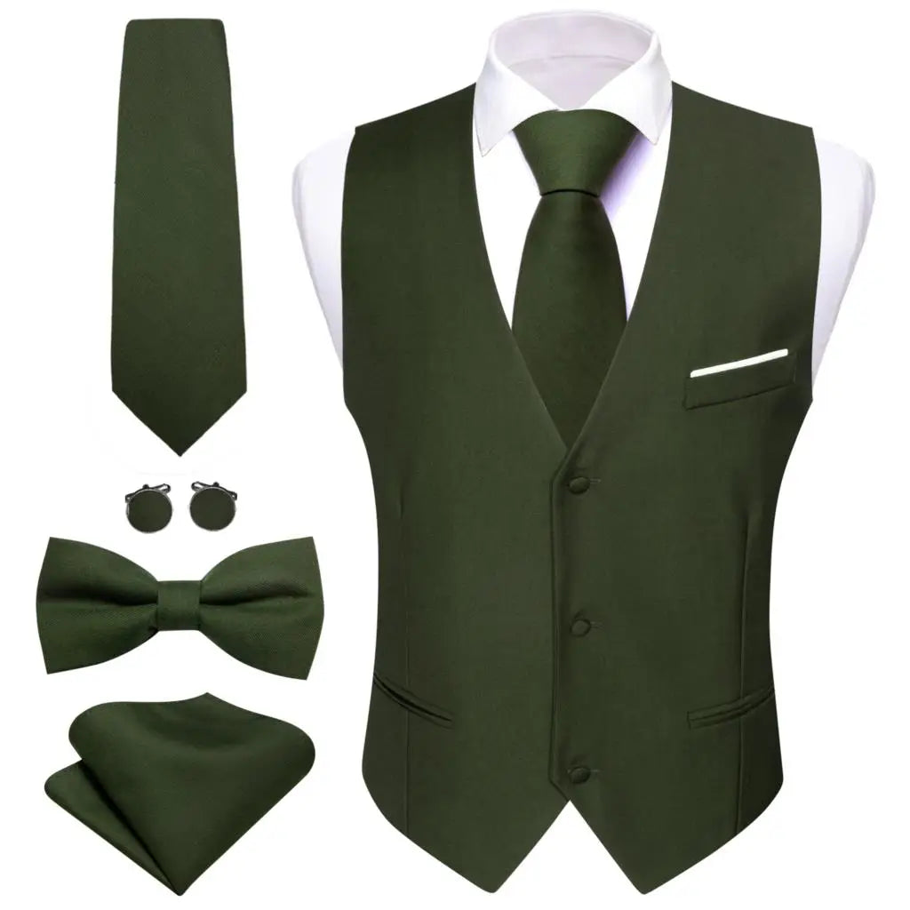 Elegant Vest for Men Pink Solid Satin Waistcoat Tie Bowtie Hanky Set Sleeveless Jacket Wedding Formal Male Gilet Suit Barry Wang