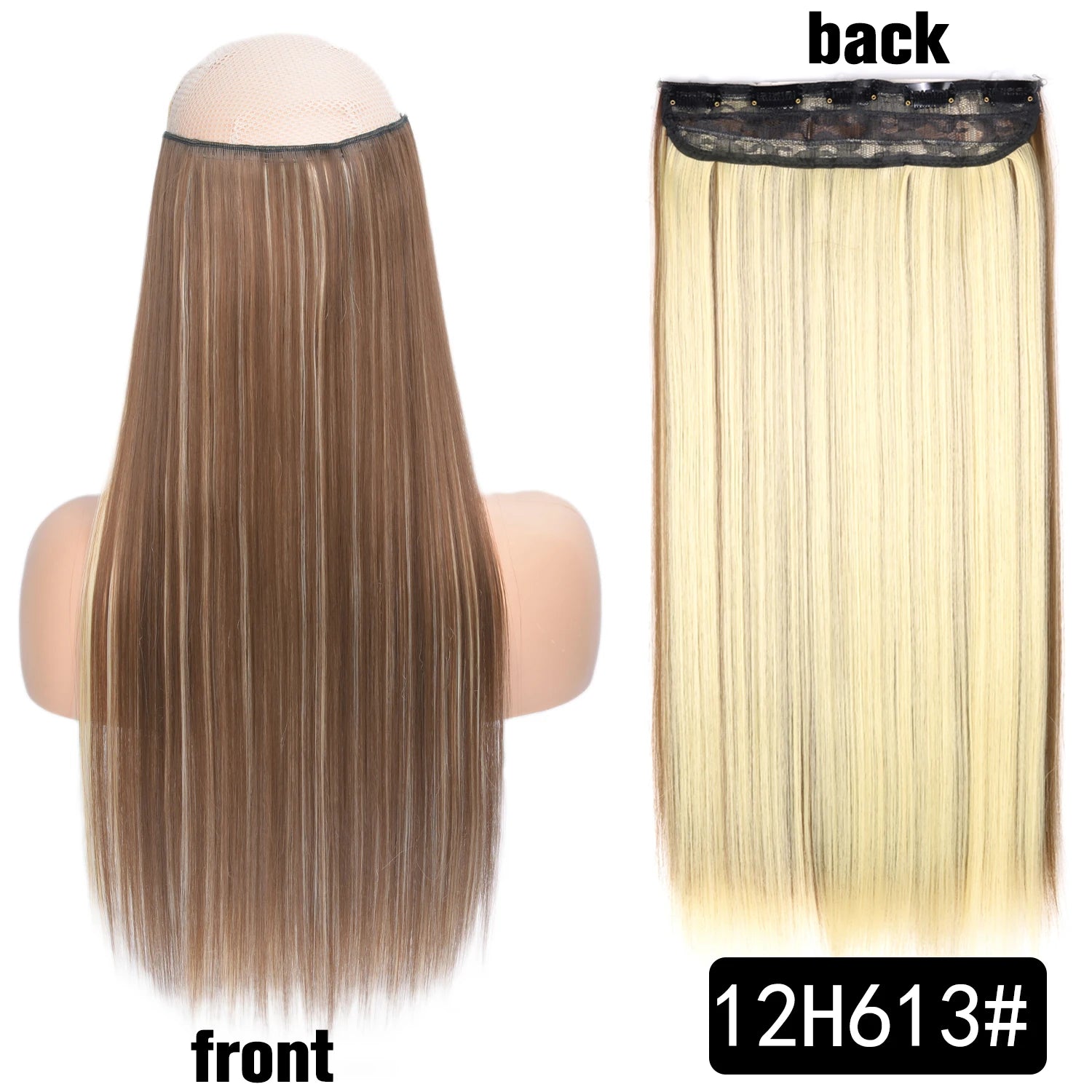 5 Clip-In Hair Extensions Long Straight One Piece Synthetic Heat-Resistant Fibre Hairpiece 22Inch Black Blonde Natural Hairstyle
