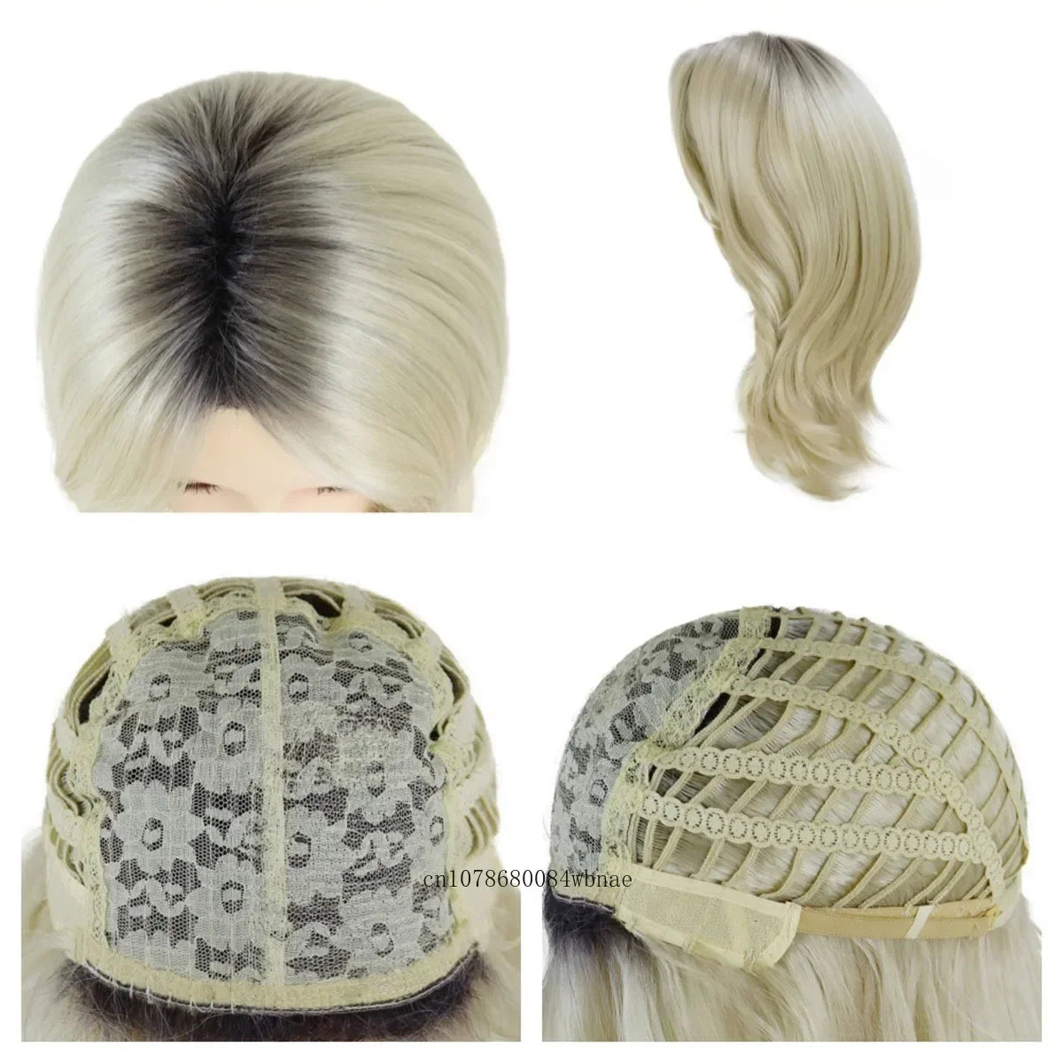 Synthetic Bride of Chucky Cosplay Wigs for Women Medium Curly Wavy Ombre Blonde Wig Halloween Costume Dress Up Party Daily Use
