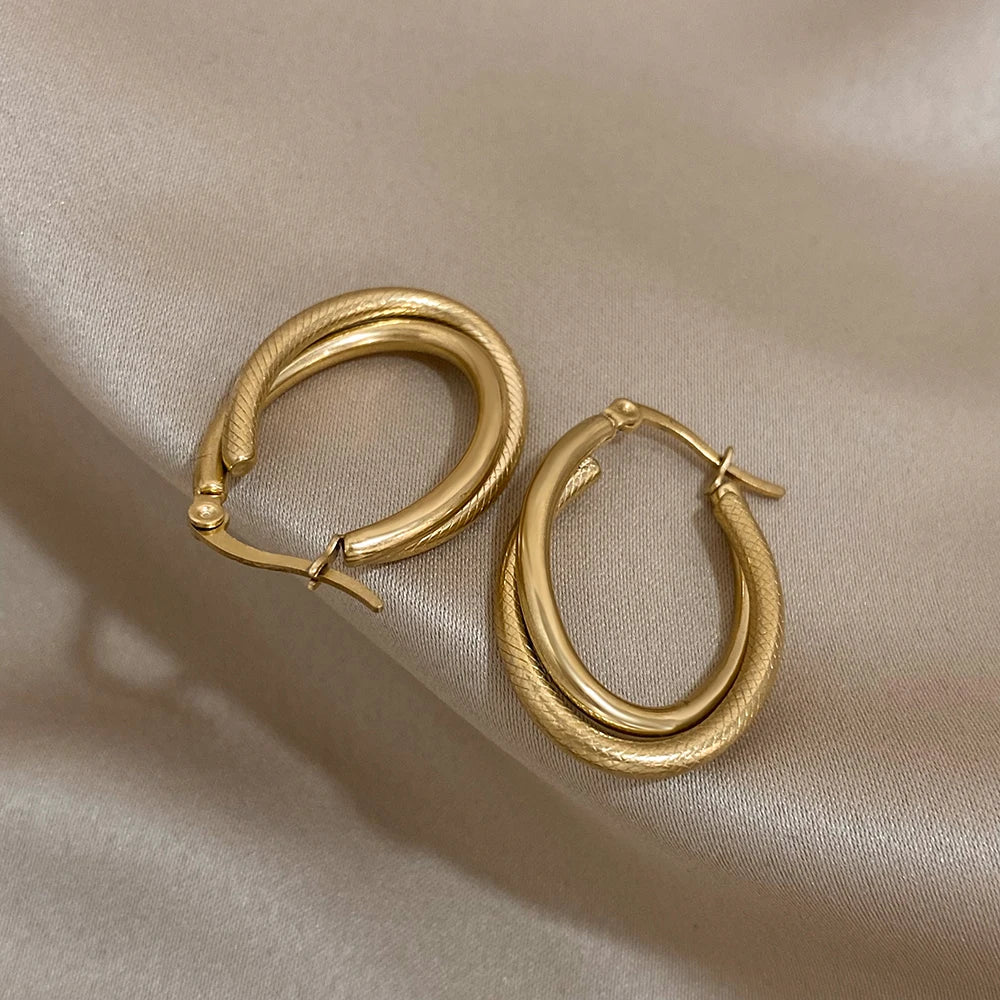 Stainless Steel U-shaped Texture Earrings Women Classic Fashion Minimalist Hoop Earrings Waterproof Daily Jewelry Accessories