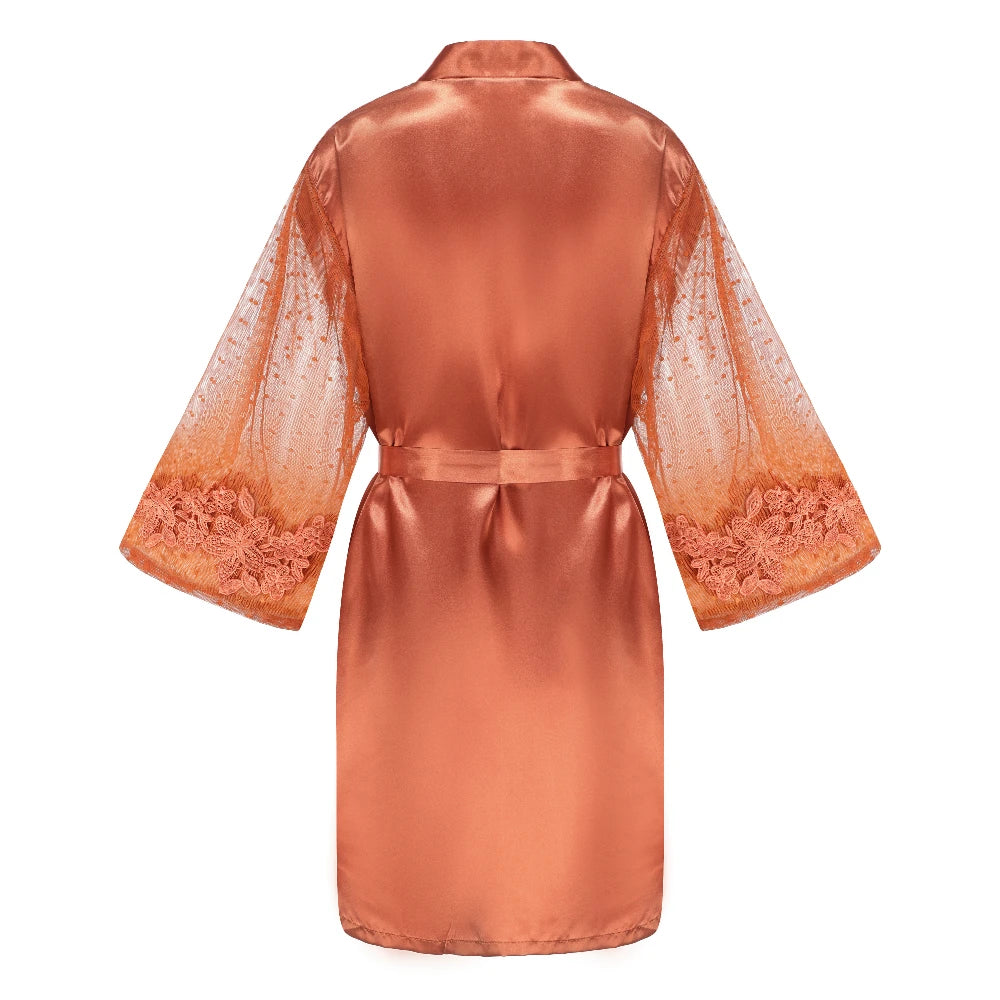 Caramel Wedding Bride Bridesmaid Robes Dressing Gown Sexy Women Bathrobe Night Shirts Short Women Kimono Mesh Sleeve
