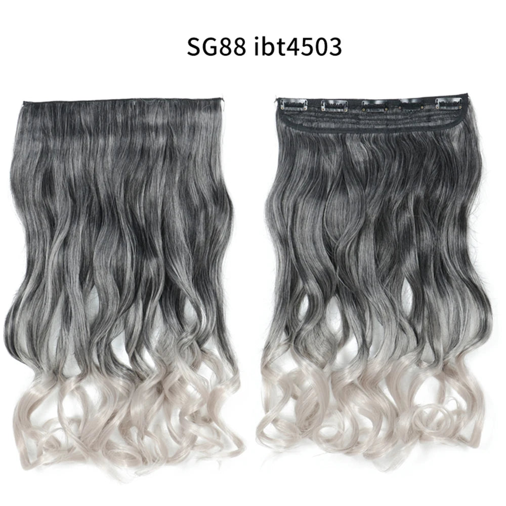 5 Clip-In Hair Extensions Long Straight One Piece Synthetic Heat-Resistant Fibre Hairpiece 22Inch Black Blonde Natural Hairstyle