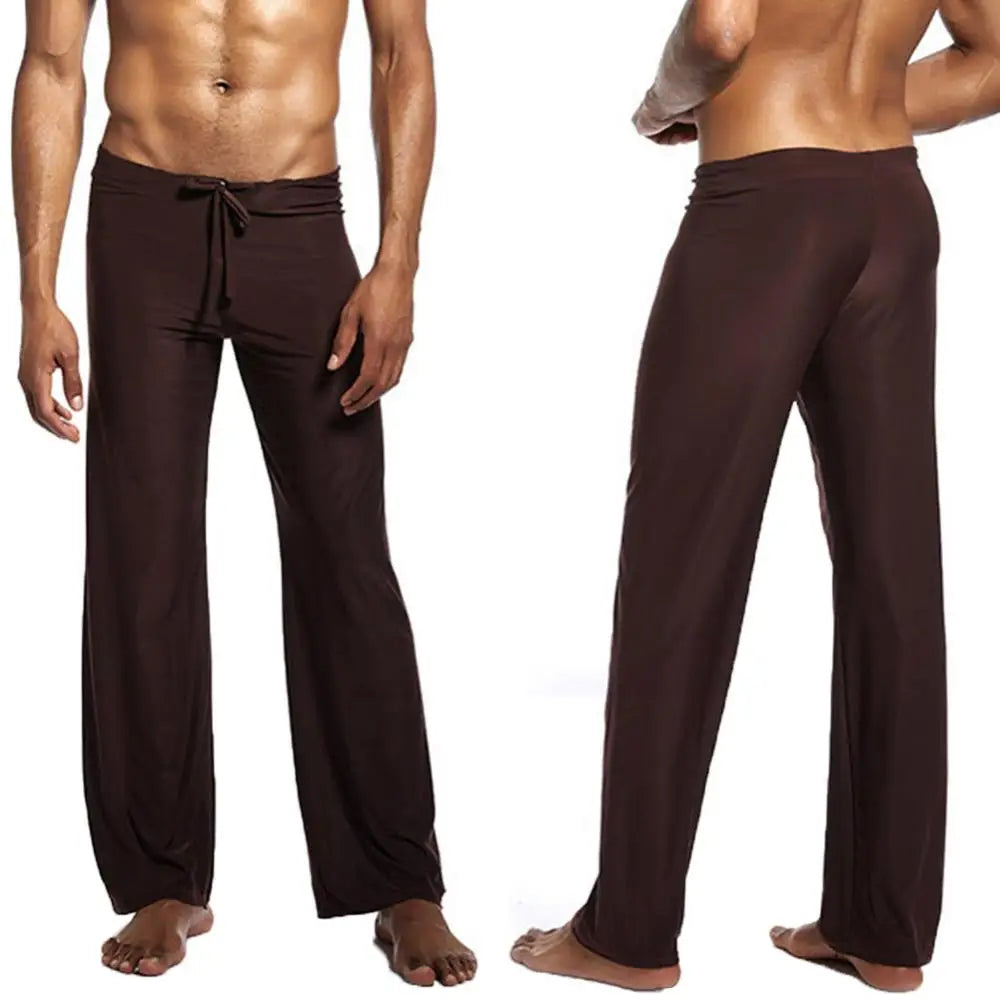 Men Casual Solid Color Low-waisted Drawstring Loose Pants Running Yoga Trousers
