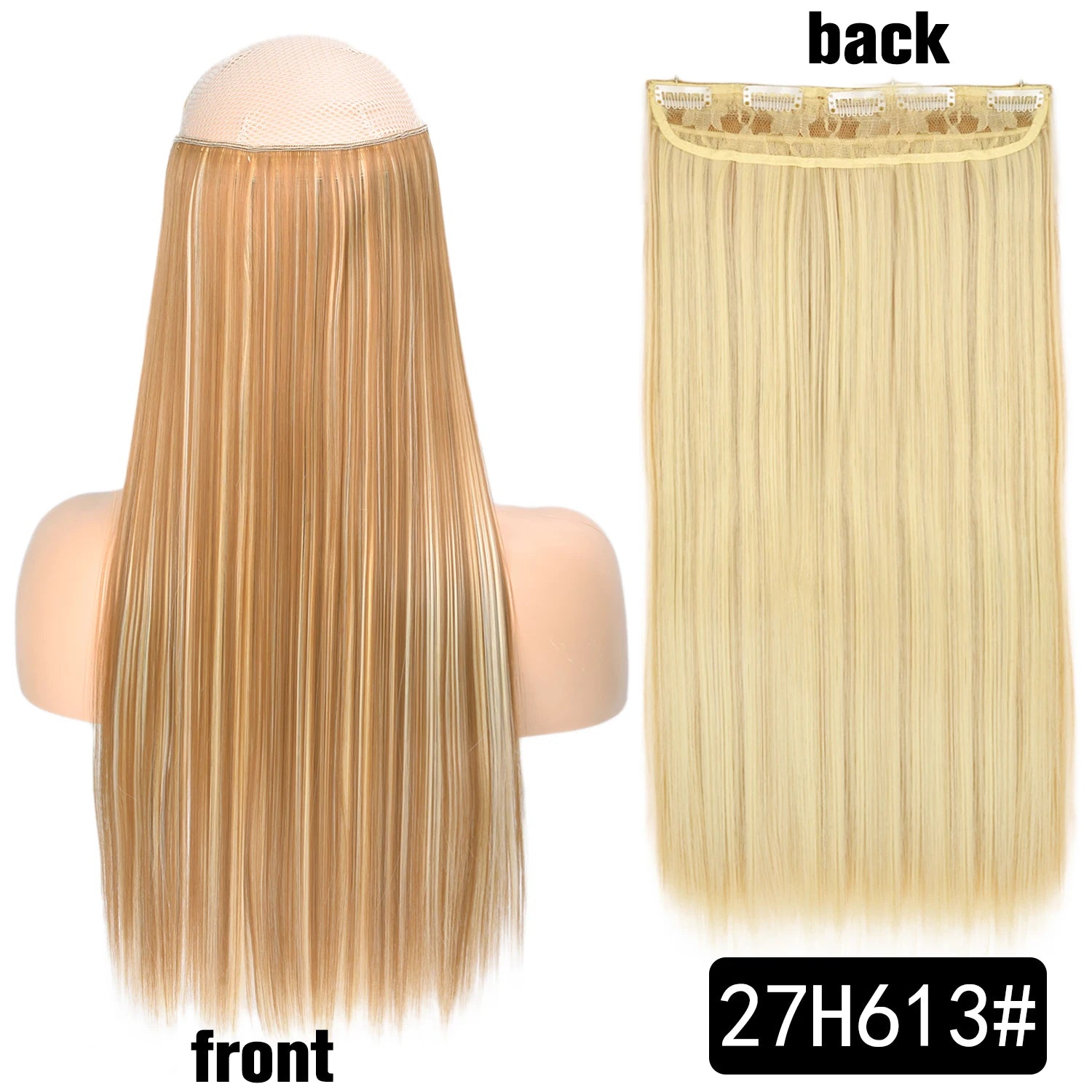 5 Clip-In Hair Extensions Long Straight One Piece Synthetic Heat-Resistant Fibre Hairpiece 22Inch Black Blonde Natural Hairstyle