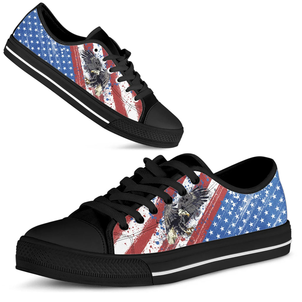 American Flag MAGA Fourth Of July Women Summer Canvas Vulcanized Shoes Casual Flats Plus Size 45/46