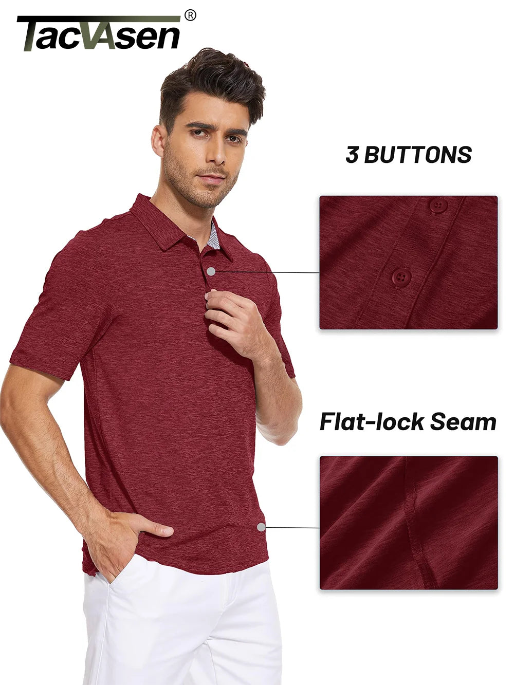 TACVASEN Summer Polo T-shirts Mens Casual Short Sleeve Shirts 3 Buttons Down Quick Dry Breathable Golf Fishing Pullover Workwear