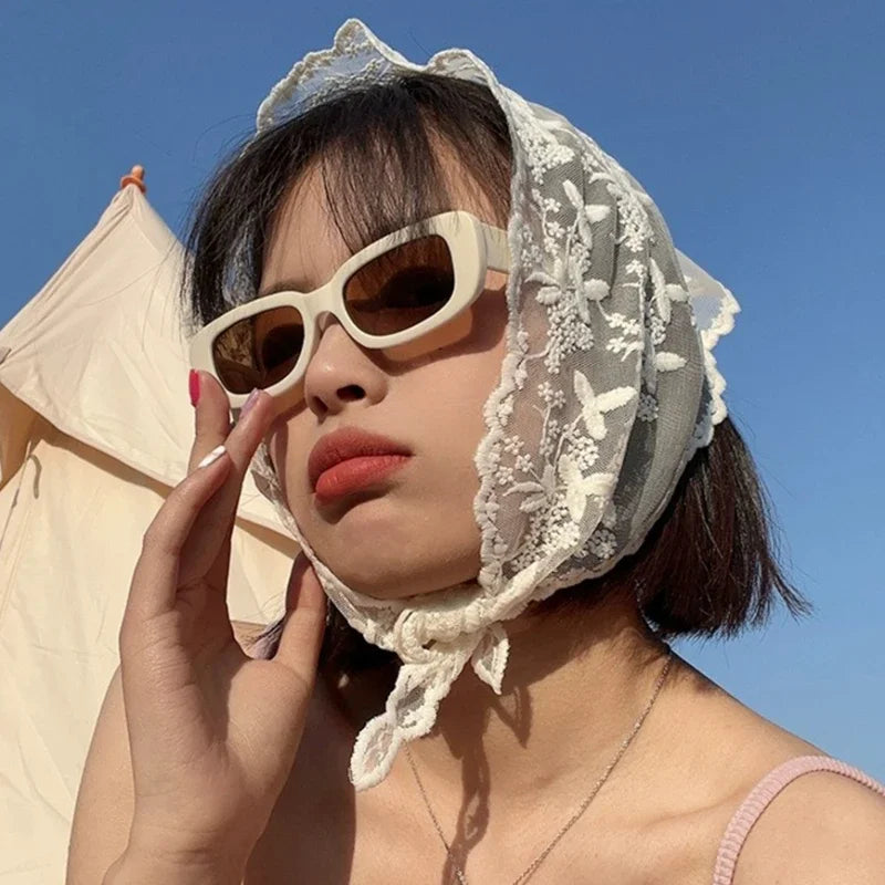 Girls Lace Headscarf Sweet Korean INS Pastoral Style Summer Triangle Scarf Hair Band Fashion Cute Women Hair Accessories