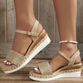 Canvas Espadrilles Wedge Sandals for Women 2025 Summer Casual Ankle Strap Platform Sandles Woman Thick Sole Non Slip Beach Shoes