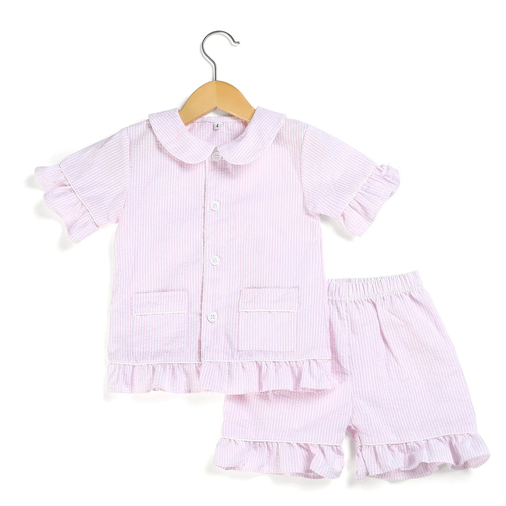 Ruffkids Summer Kids Pajamas Cotton Seersucker Sibling Matching Pjs Sleepwear Baby Clothes Loungewear Girls Boys Pyjamas Sets