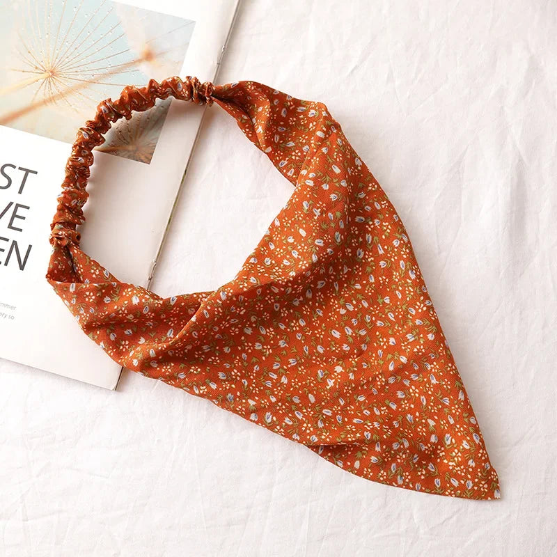 Bohemia Women Bandana Hair Scarf Summer Vintage Printted Chiffon Head Scarf Elastic Hair Bands Headwear Turban Femme Wholesale