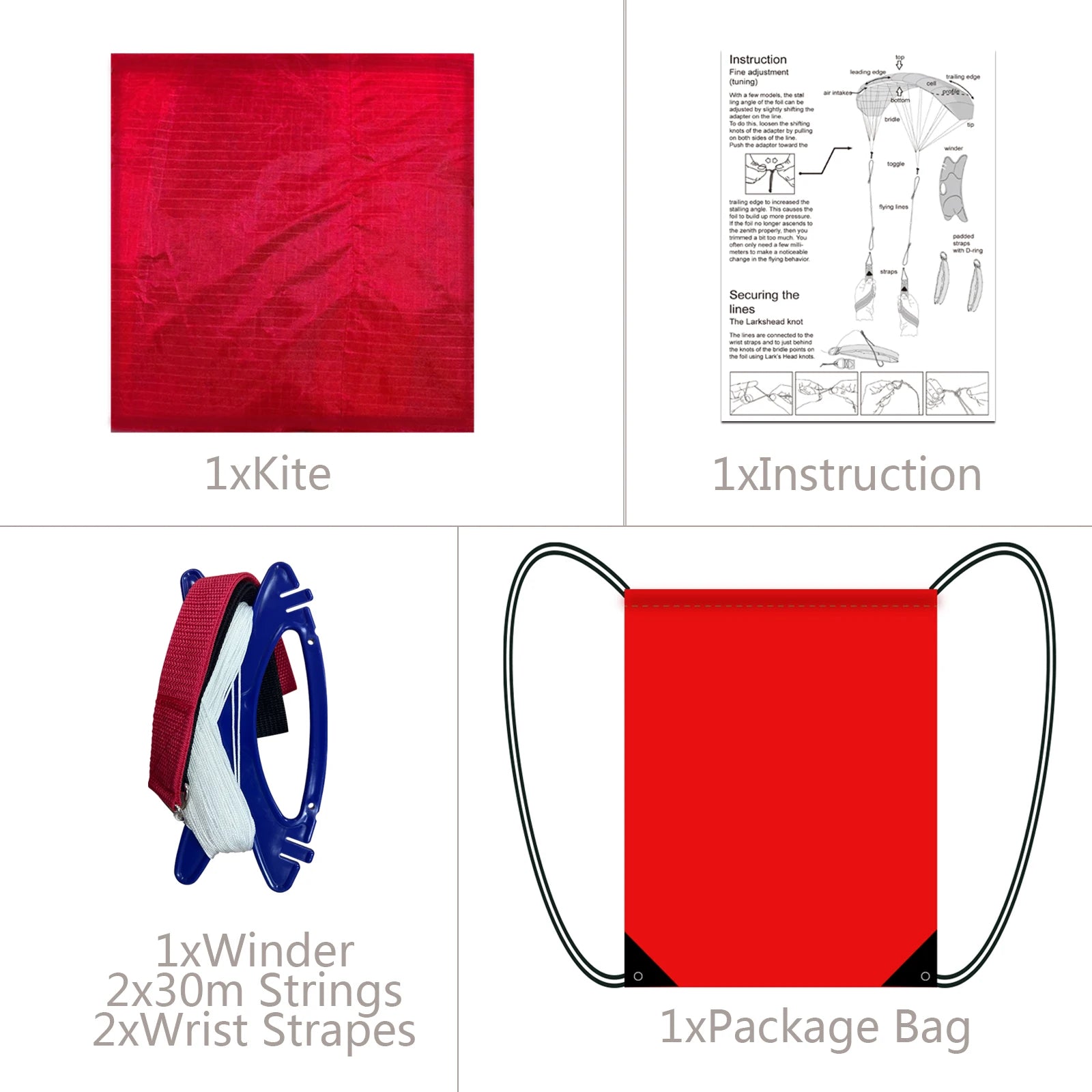 High Quality  2.5m Red Dual Line Parafoil Kite  WithFlying Tools Power Braid Sailing Kitesurf Rainbow Sports Beach