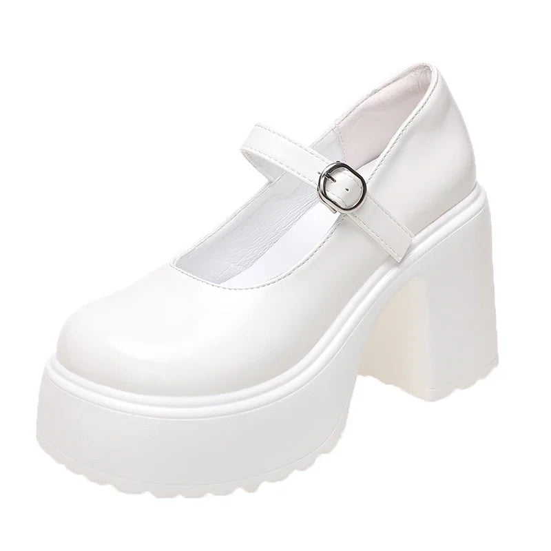 2024 Fashion White Platform Pumps for Women Super High Heels Buckle Strap  Shoes Woman Goth Thick Heeled Party Shoes Ladies