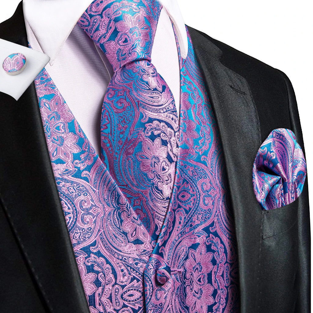 Hi-Tie Silk Ivory Beige Champagne Gold Mens Vests Tie Hankerchief Cufflinks Set Jacquard Vine Waistcoat for Men Suit Dress