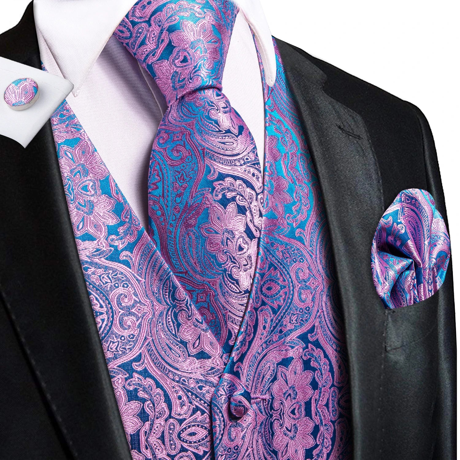 Hi-Tie Silk Ivory Beige Champagne Gold Mens Vests Tie Hankerchief Cufflinks Set Jacquard Vine Waistcoat for Men Suit Dress