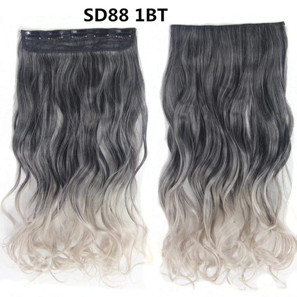 5 Clip-In Hair Extensions Long Straight One Piece Synthetic Heat-Resistant Fibre Hairpiece 22Inch Black Blonde Natural Hairstyle