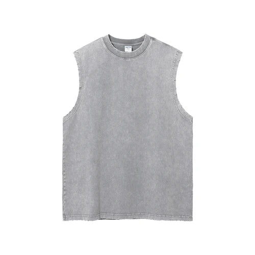 Vintage Streetwear Hip Hop Washed Worn Vest Oversize Casual Sleeveless Tshirt Summer Men's and Women's Waistcoat Top