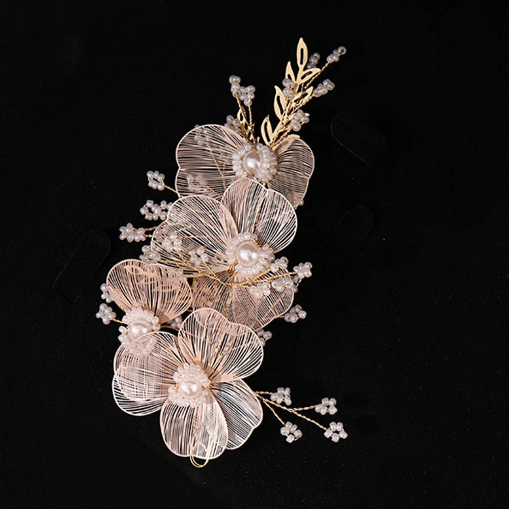 Bride Wedding Hair Comb Gold Flower Hairpin