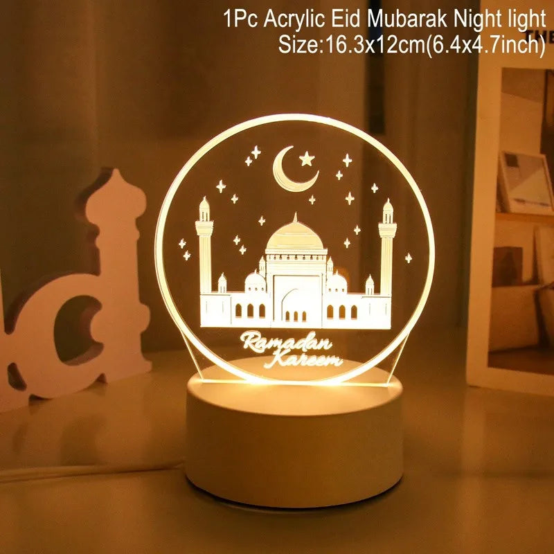 Eid Mubarak 3D LED Lamp Ramadan Night Light 2025