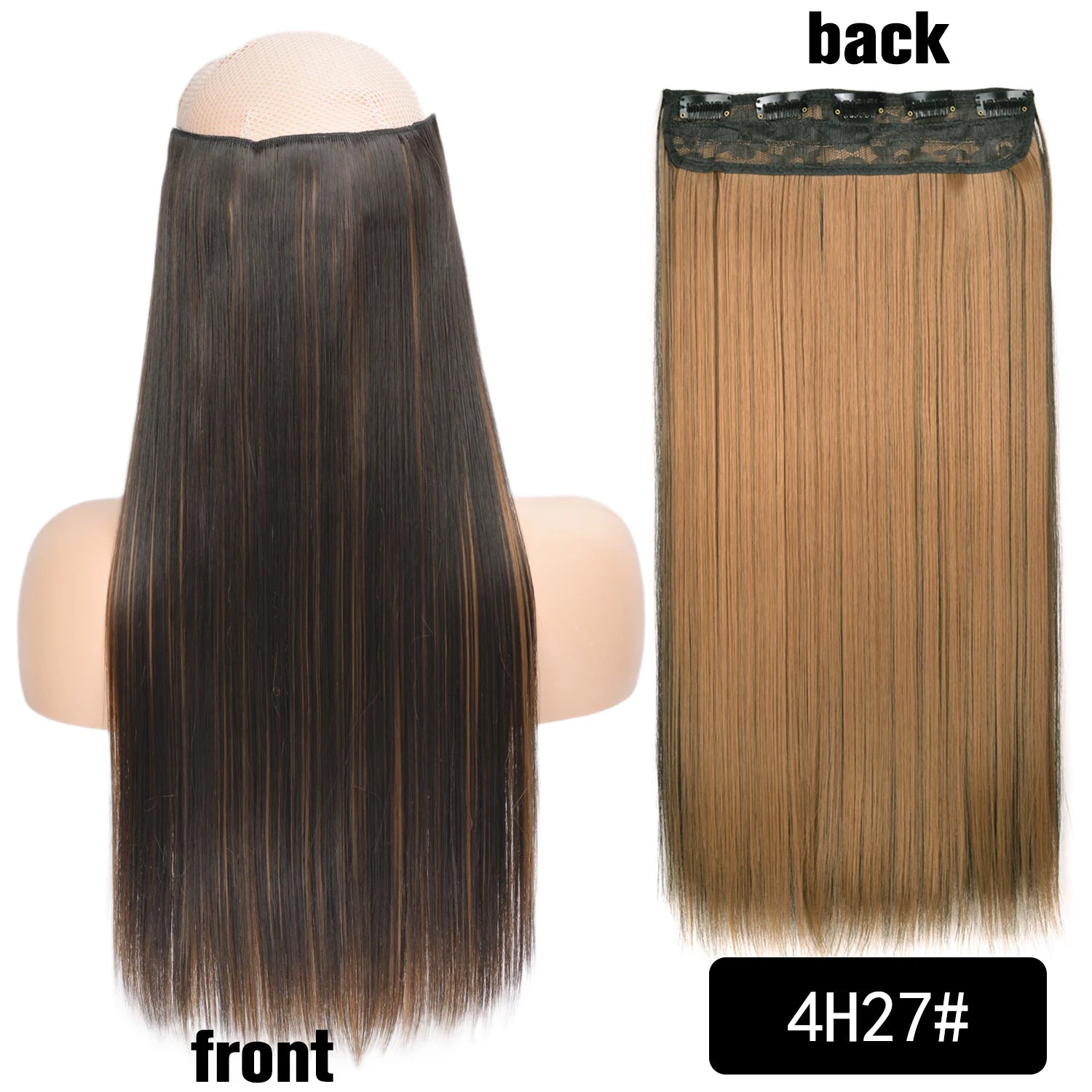5 Clip-In Hair Extensions Long Straight One Piece Synthetic Heat-Resistant Fibre Hairpiece 22Inch Black Blonde Natural Hairstyle