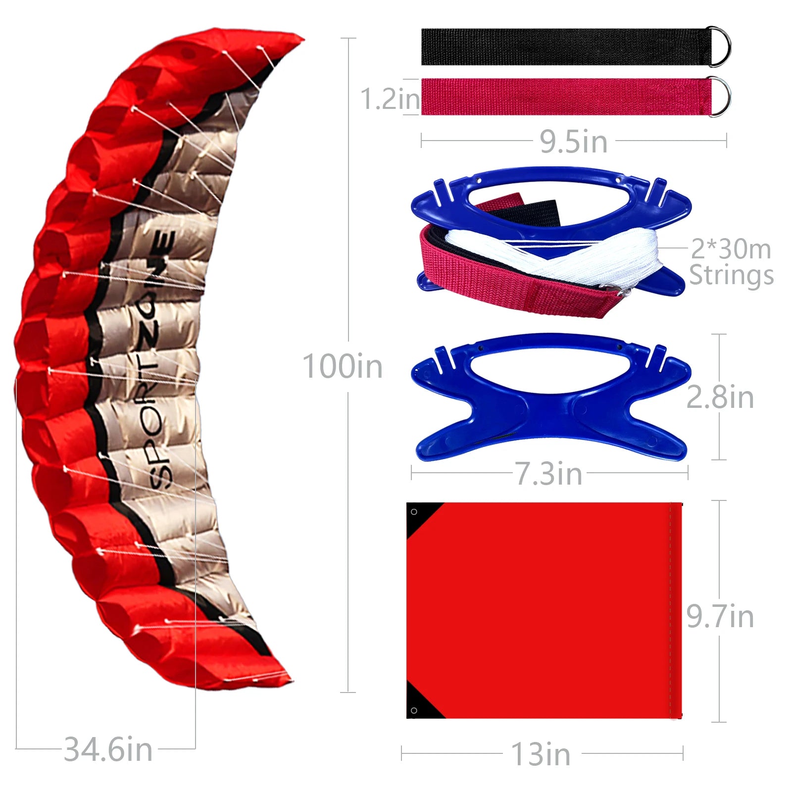 High Quality  2.5m Red Dual Line Parafoil Kite  WithFlying Tools Power Braid Sailing Kitesurf Rainbow Sports Beach
