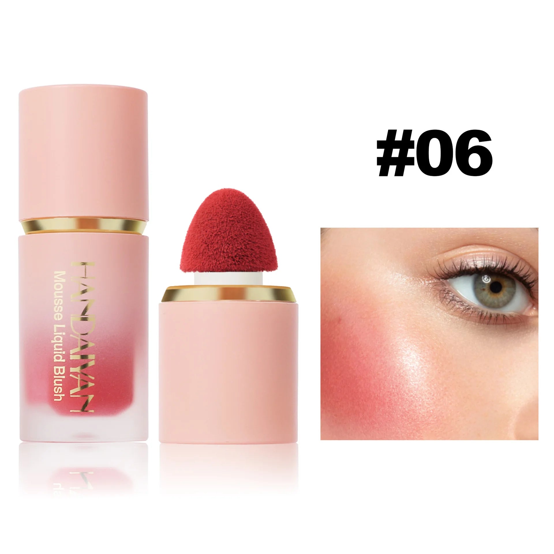 6 Colors Liquid Blush Sponge Brush Head Cute Makeup for Women Party Daily Use All Skin Types Waterproof Blush Stick Cosmetics