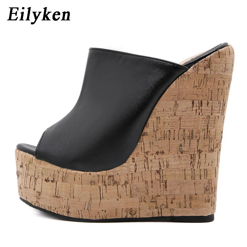 Eilyken Fashion Peep Toe Platform Wedges Women Slippers High Quality PU Leather Sandals 2025 New Summer Solid Heels Ladies Shoes