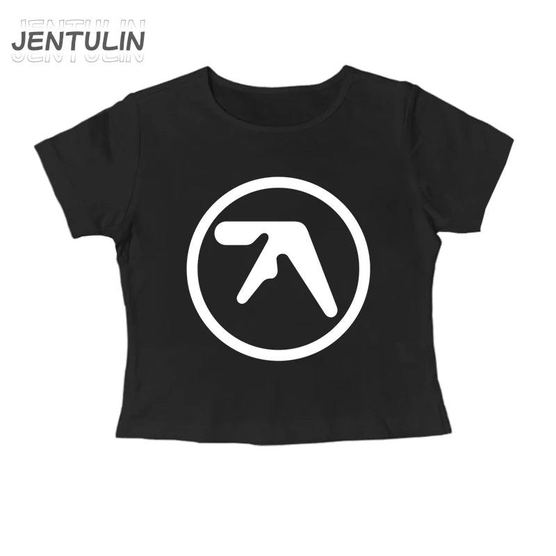 Punk Aphex Twin Print T-Shirt Crop Top Y2k