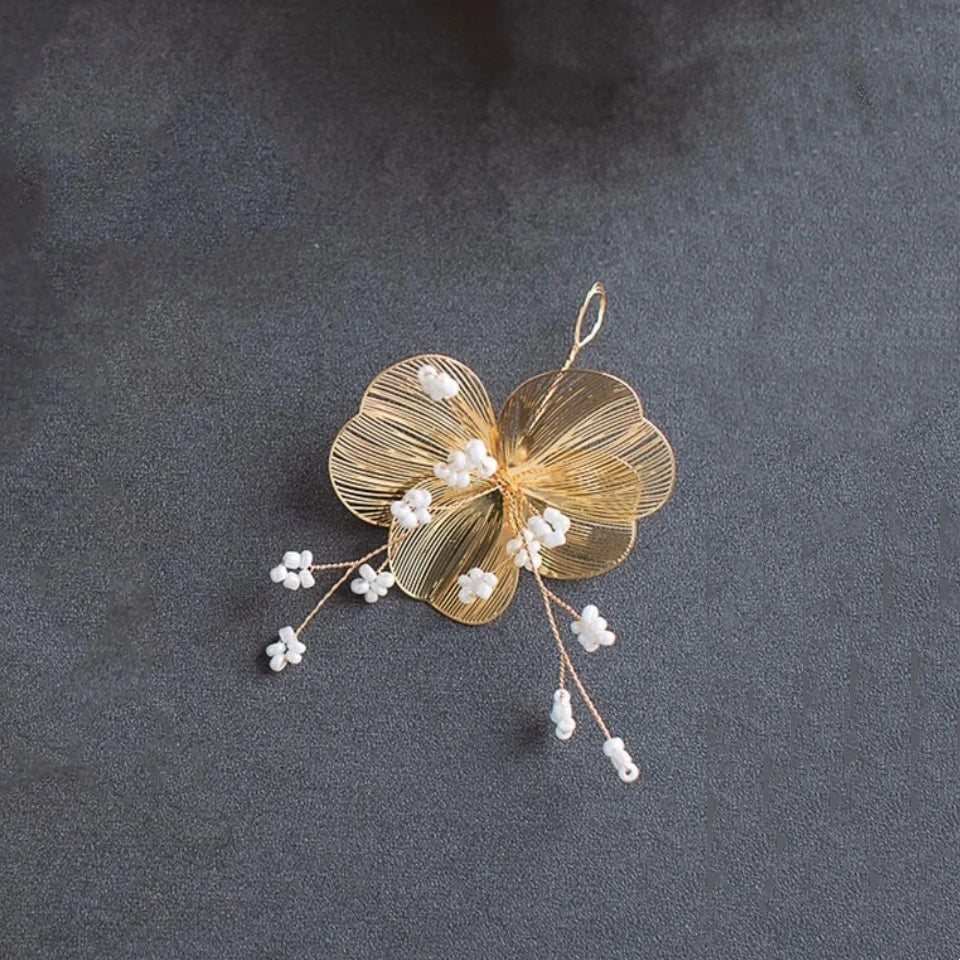 Bride Wedding Hair Comb Gold Flower Hairpin