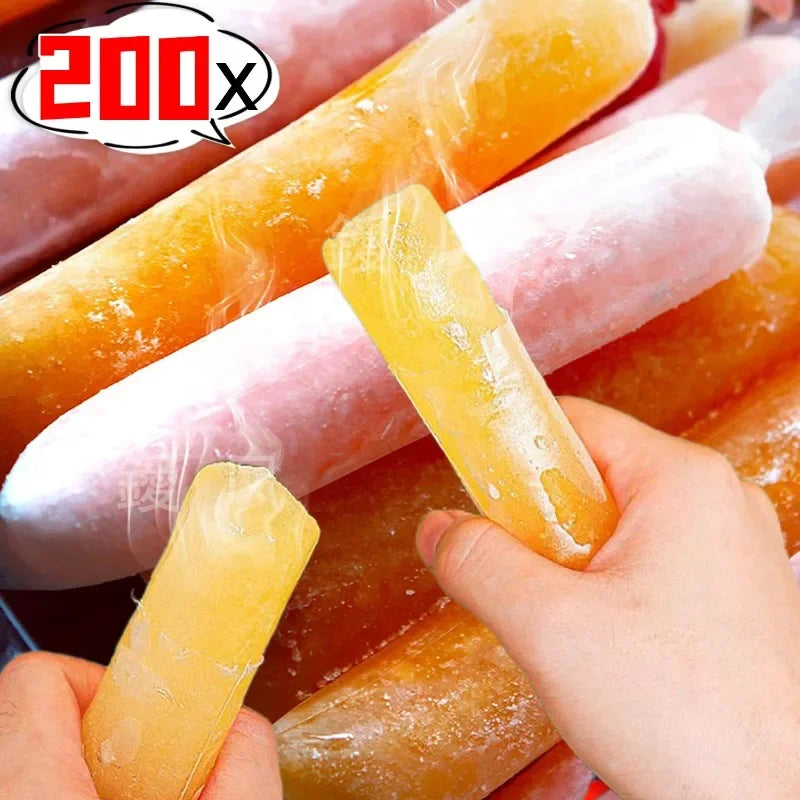 200/50Pcs Disposable Ice Popsicle Mold Bags DIY Fruit Juice Ice Lolly Bags Freezer Tube with Zip Seals for Yogurt Party Favors