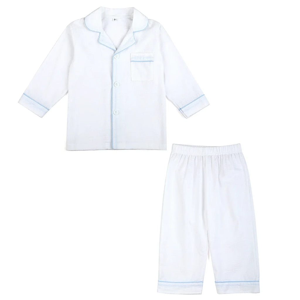 Ruffkids Summer Kids Pajamas Cotton Seersucker Sibling Matching Pjs Sleepwear Baby Clothes Loungewear Girls Boys Pyjamas Sets