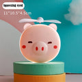 Cute Piggy Makeup Mirror Handheld Mini Fan With Led Light Cosmetics Mirror With Small Fan Girls Travle Portable Fan