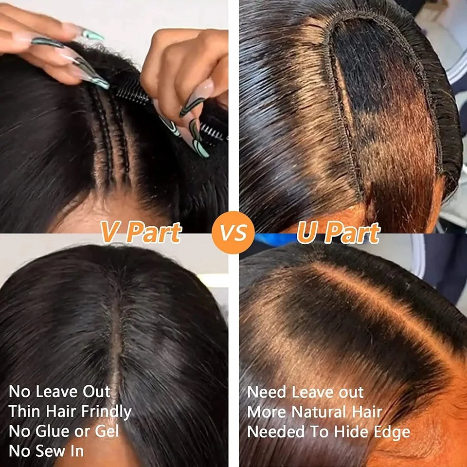 16-34Inch Kinky Straight U Part Wig Glueless Wig Human Hair Ready To Wear Remy Human Hair Wigs V Part Wig No Lace Wigs For Women