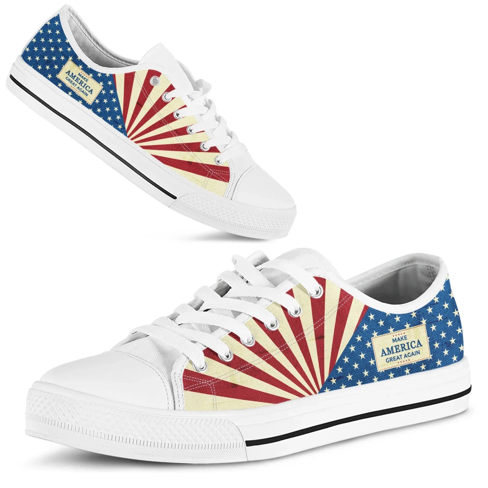 American Flag MAGA Fourth Of July Women Summer Canvas Vulcanized Shoes Casual Flats Plus Size 45/46