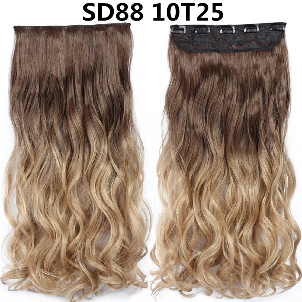 5 Clip-In Hair Extensions Long Straight One Piece Synthetic Heat-Resistant Fibre Hairpiece 22Inch Black Blonde Natural Hairstyle