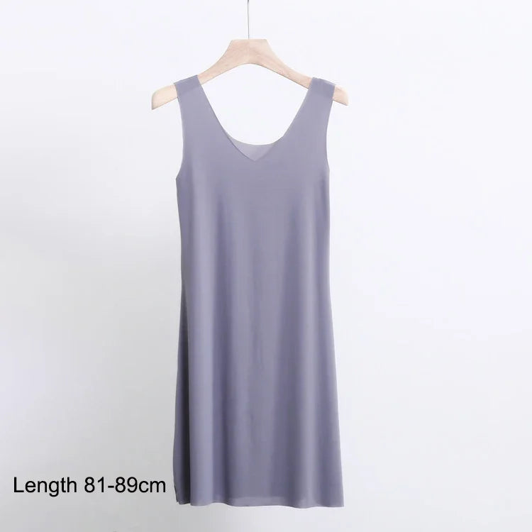 M-5XL Plus Size Full Slips Dresses For Women Summer Thin Seamless Ice Silk Petticoat Underskirt Sleeveless Underwear Dress Slips