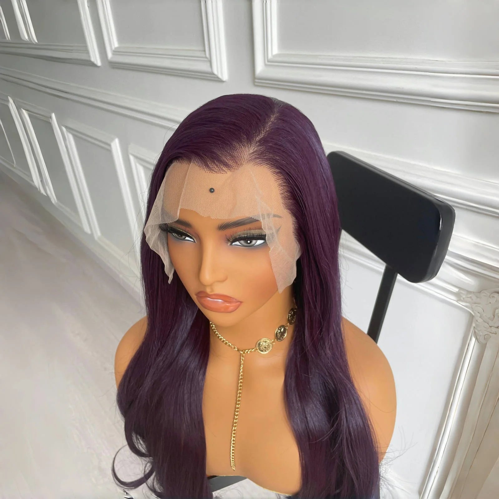 13X4 Dark Purple Wig Synthetic Hair Natural Wavy Lace Front Wig Body Wave Long Hair Colored Lace Frontal Wigs for Women Party