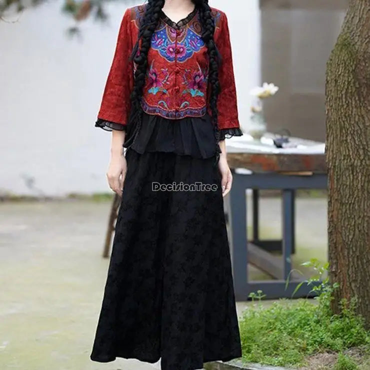2025 embroidery chinese style summer tang suit top retro ethnic style disc buckle women long sleeve elegant daily blouse s104