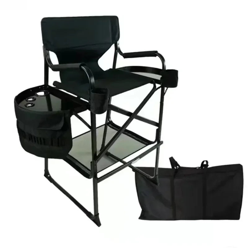 Aluminum Makeup Maestro Chair Sleek Black Pro Folding Director's Seat Outdoor Glamour Camping Throne Portable Hair Chair