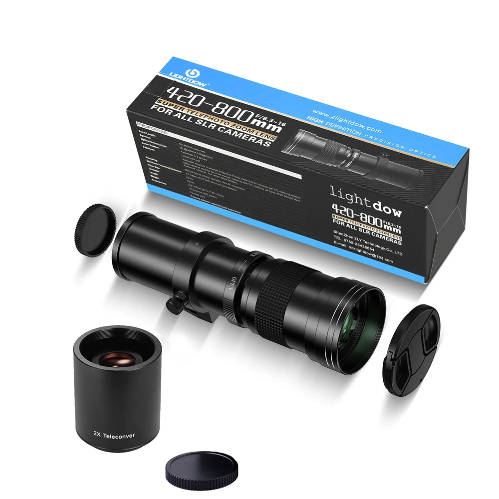 Lightdow 420-800mm F8.3 Manual Telephoto Zoom Lens With 2X Converter for Canon Nikon Sony Pentax Fujifilm Cameras
