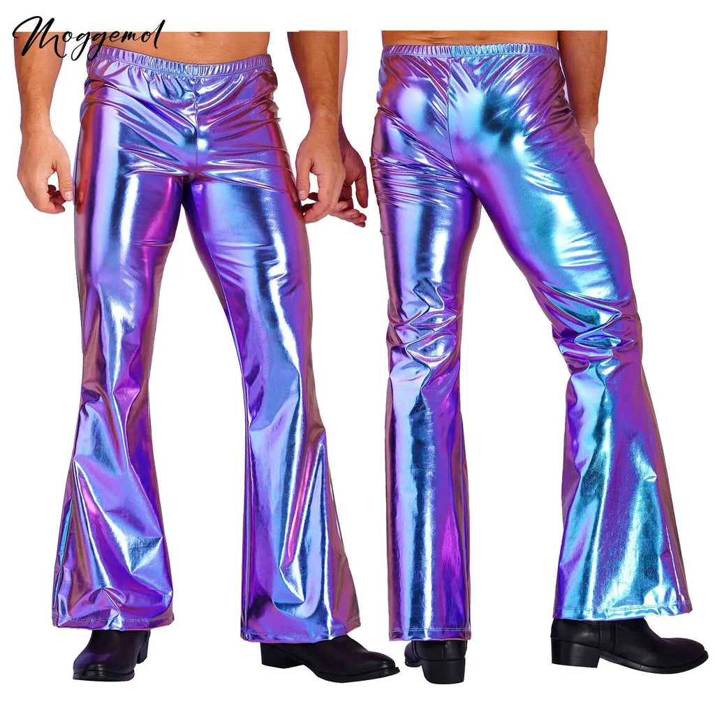 Men's Metallic Disco Pants Bell Bottom Flared
