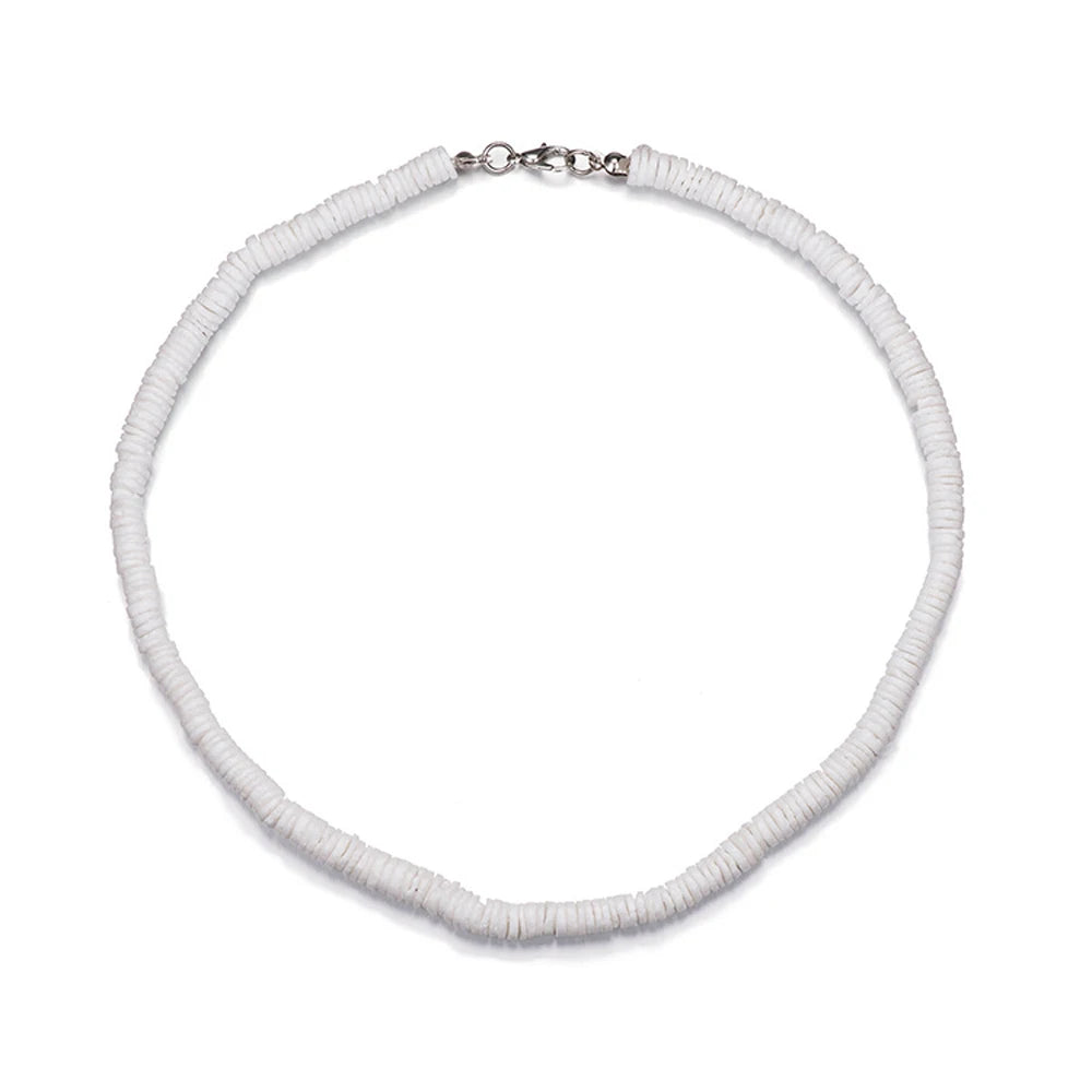 Boho Shell Necklaces, Puka Shell Necklace for Men Women Seashell Choker Necklace Smooth Shell Chip Summer Beach Necklace