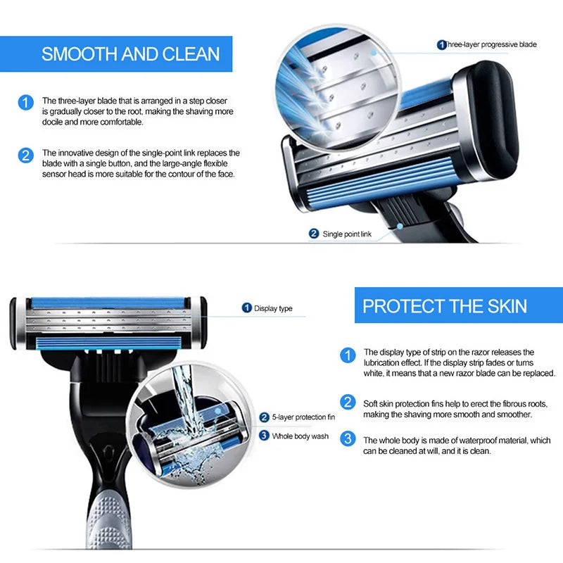 High quality replacement general purpose handle 3 layer blade razor head New Design Three layer dual color men's razor head
