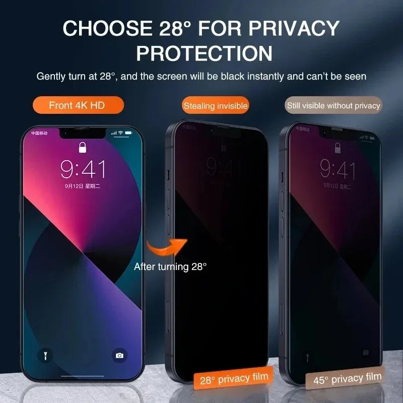 1-4Pcs Privacy Screen Protector for iPhone 14 13 11 12 Pro Max Mini 8 Plus Anti-spy Protective Glass for iPhone 15 16 17 XS MAX