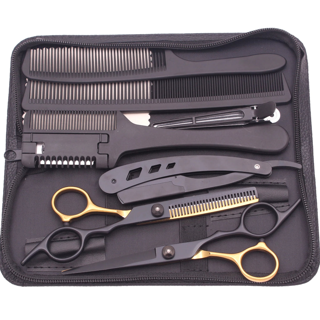6.0'' Hair Scissors Professional Cutting Shears Thinning Hairdressing Haircut Comb Razors Sets Salon Barber & Home Dropshipping