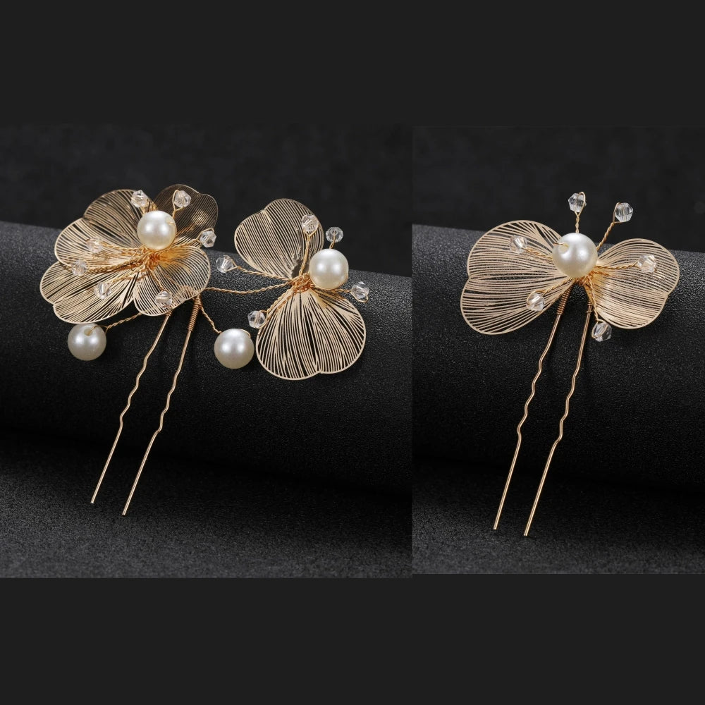 Bride Wedding Hair Comb Gold Flower Hairpin