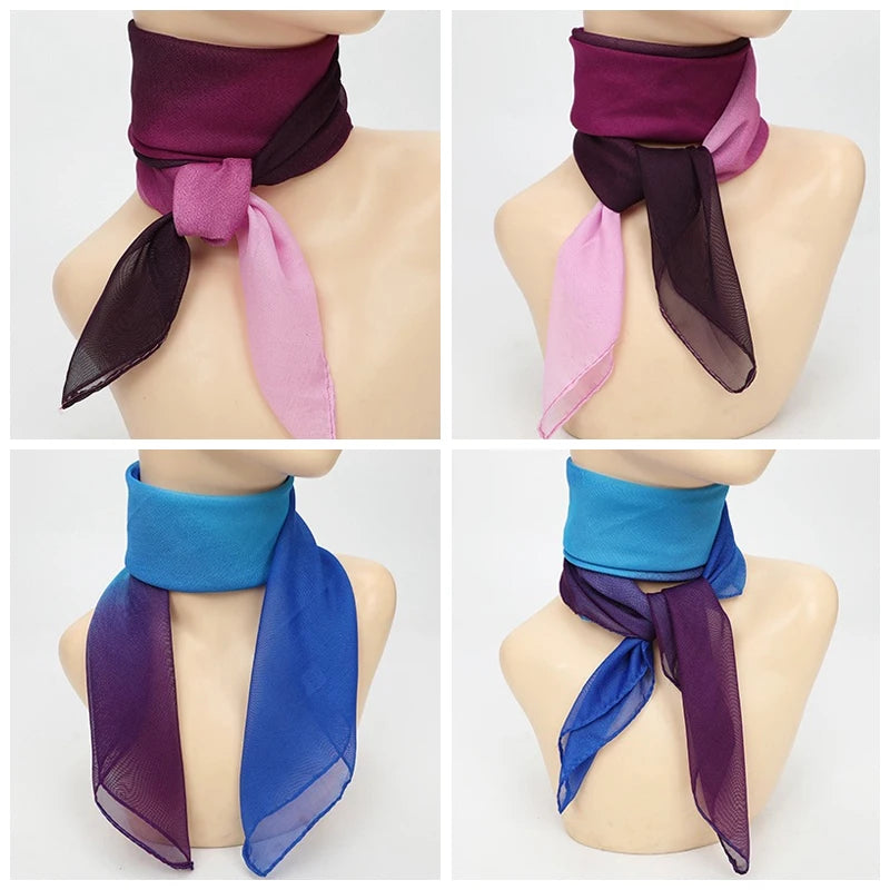 New 65x65cm Summer Chiffon Solid Color Square Scarf Ladies Head Neck Scarves Female Hair Ties Bands Neckerchief Shawls