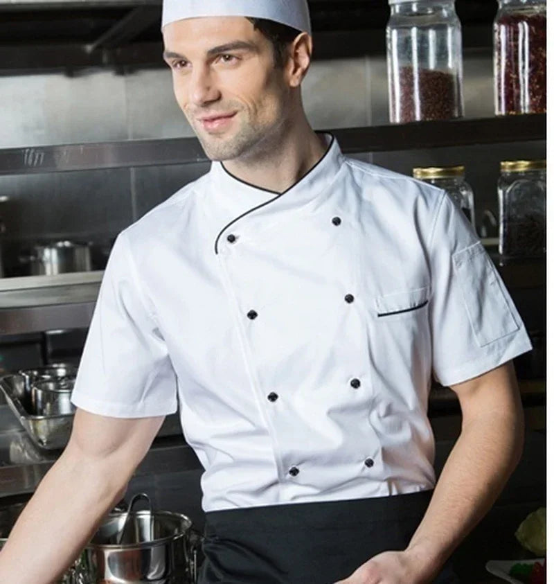 Classic Cook Shirt Chef Coat Jacket Short Sleeve Restaurant Cook Clothes Baker Uniform