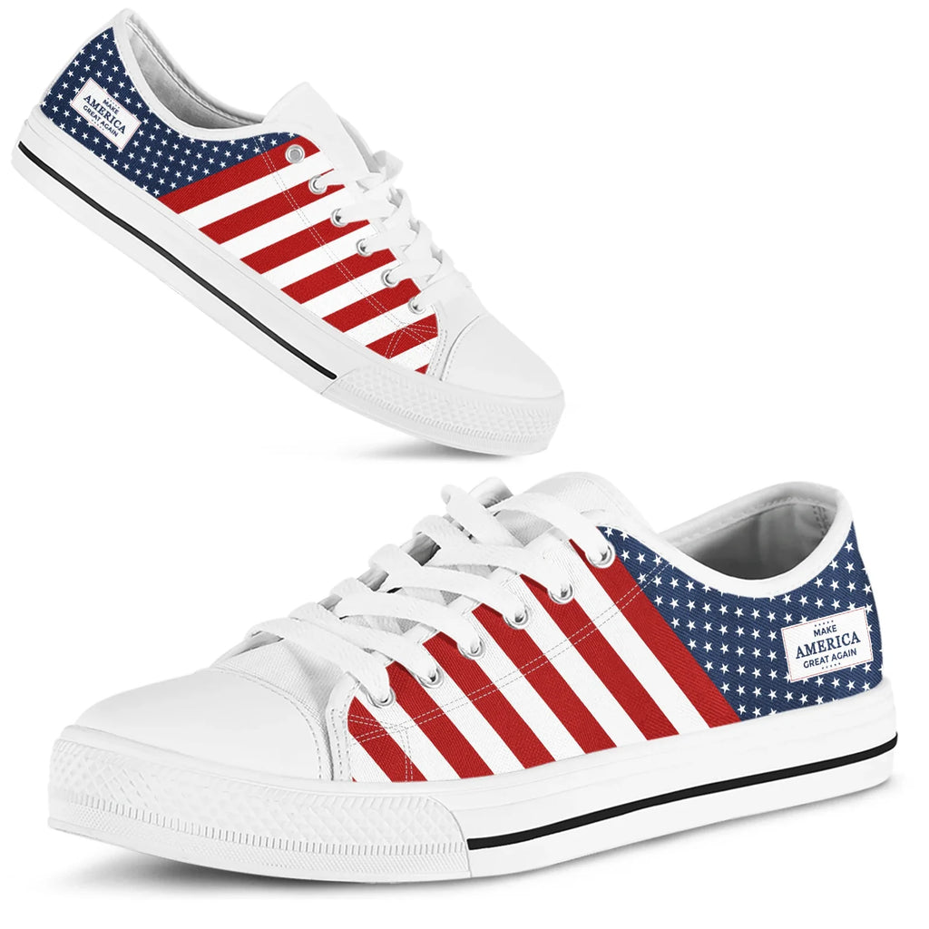 American Flag MAGA Fourth Of July Women Summer Canvas Vulcanized Shoes Casual Flats Plus Size 45/46